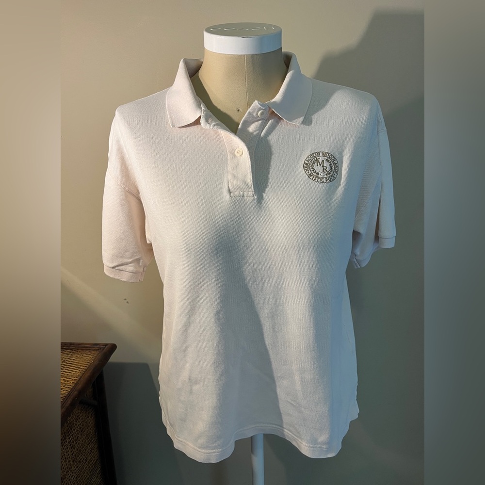 Nemacolin Woodlands  Mystic Rock women's polo. Light pale pink. Size Medium